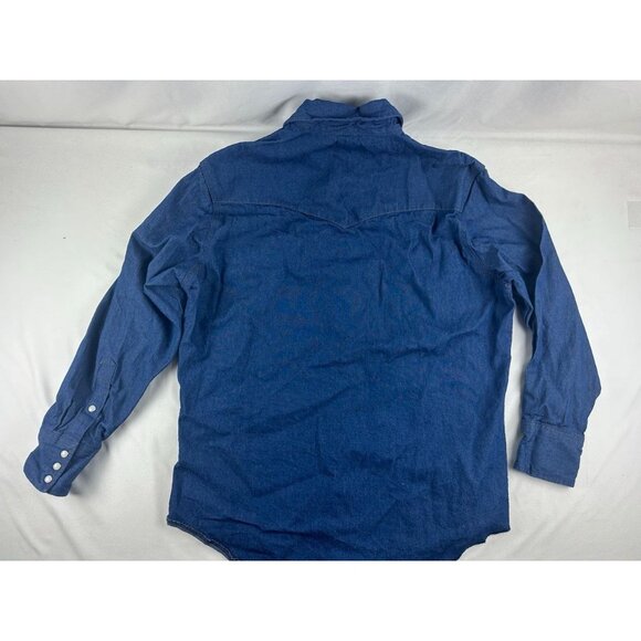 Vintage Wrangler Shirt Mens 16 1/2 33 Denim Pearl Snap Denim Jean Western Rodeo - Picture 3 of 8